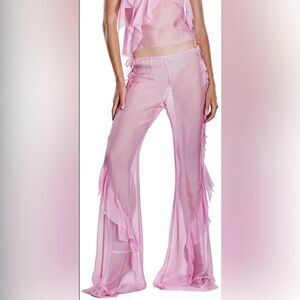 NWTs Mother of All Lux Silk Sheer Bell Bottom Pink Pants Size Medium
